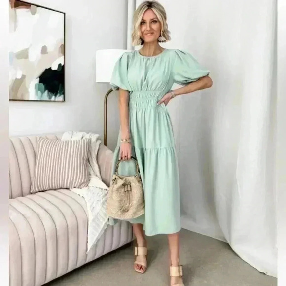 Amazon Essentials Dresses & Skirts - Amazon women’s ECOWISH Summer Short Puff Sleeve Crew neck light green small NWOT